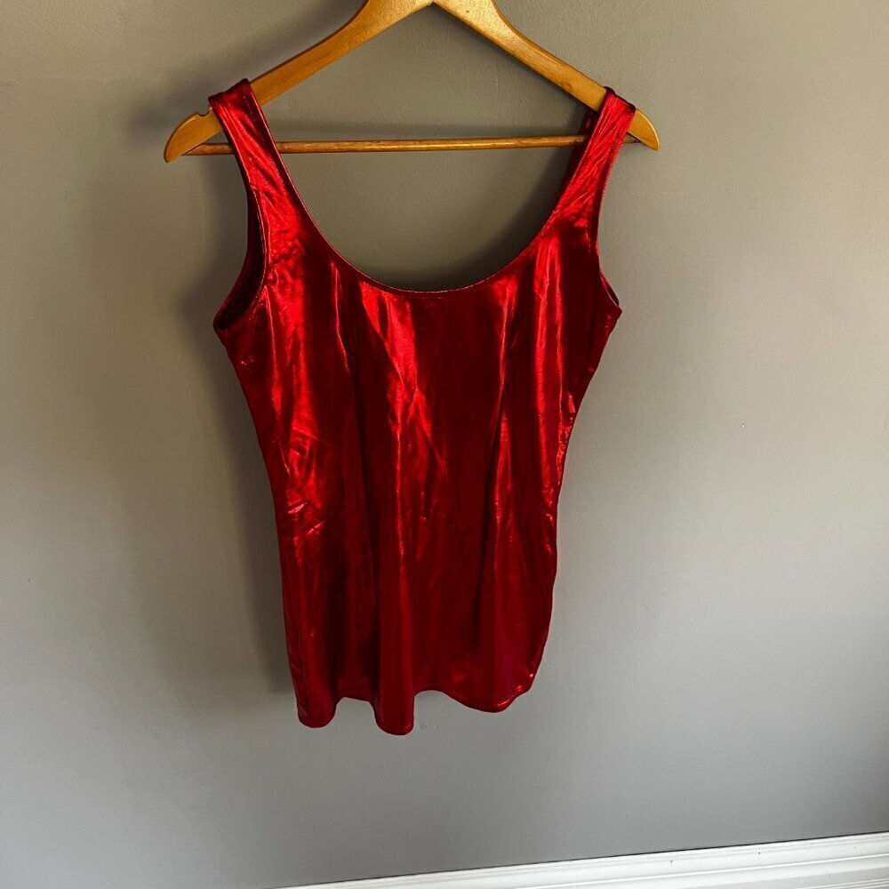 Metallic Red Dress Mini Lingerie Body Con Valentines Sexy Love Dancer Rouge - Picture 3 of 10